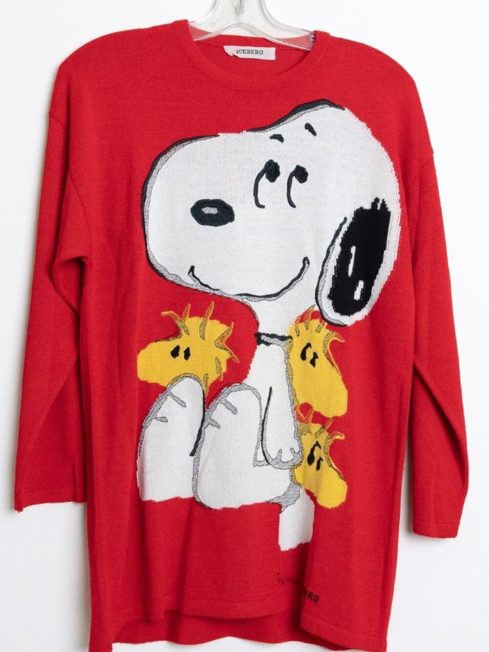 Vintage Iceberg Snoopy Sweater Red Woodstock Peanuts Cartoon 90s